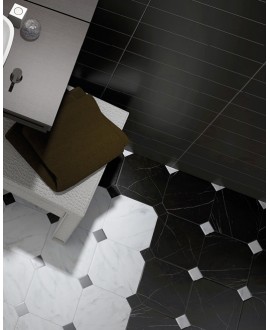 Carrelage octogone imitation marbre noir 20x20cm avec cabochon marbre blanc ou noir 4.6x4.6cm, equipoctogomarmol noir
