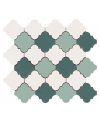 Mosaique arabesque décor provençal trois couleurs blanc et vert mat sur trame 38.5x42cm, natdecor provençal trois