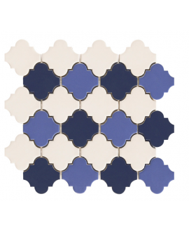 Mosaique arabesque décor provençal trois couleurs blanc et bleu mat sur trame 38.5x42cm, natdecor provençal trois