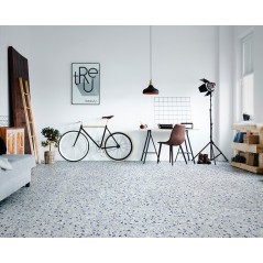 carrelage effet terrazzo et granito mat, chambre, 60x60 cm rectifié, marmette jeans