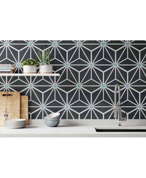 Carrelage hexagone tomette décor effet carreau ciment crédence cuisine 28.5x33cm realosaka charcoal