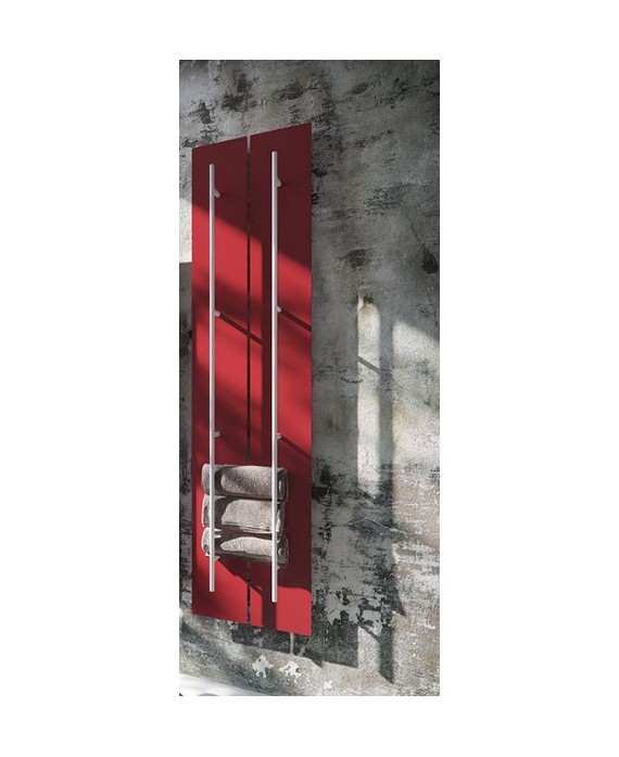 Sèche-serviette radiateur eau chaude design Anteso V rouge mat avec une barre en métal chromé