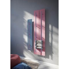 Sèche-serviette radiateur eau chaude contemporain design Anteso V rose mat avec une barre bleu mat