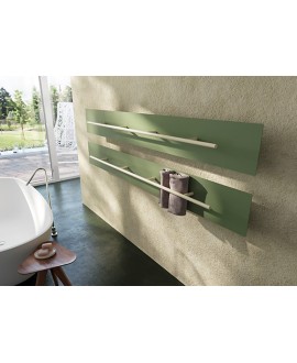 Sèche-serviette radiateur eau chaude design Anteso H vert mat avec une barre blanc mat
