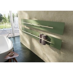 Sèche-serviette radiateur eau chaude design Anteso H vert mat avec une barre blanc mat