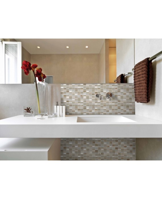 mosaique pierre métal et verre salle de bain, crédence de cuisine mocity beige 30x30cm sur trame