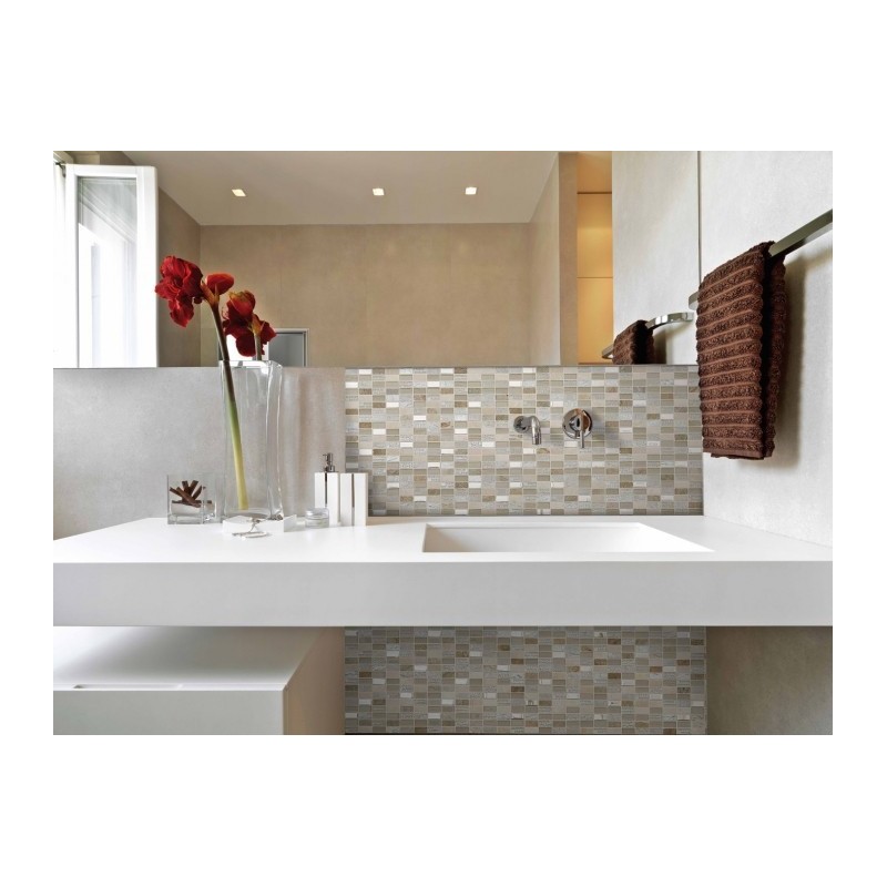 mosaique pierre métal et verre salle de bain, crédence de cuisine mocity beige 30x30cm sur trame