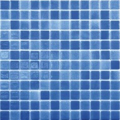 Emaux de verre bleu soutenu nuancé piscine mosaique salle de bain mosbr-2005 2.5x2.5cm antidérapant sur trame.