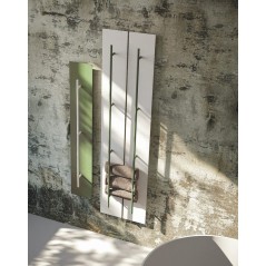 Sèche-serviette radiateur électrique design Anteso salle de bain contemporain V blanc mat avec une barre verte