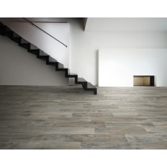 Carrelage imitation vieux parquet chêne gris avec noeuds, sol et mur, 15,3x100cm, samory grigio