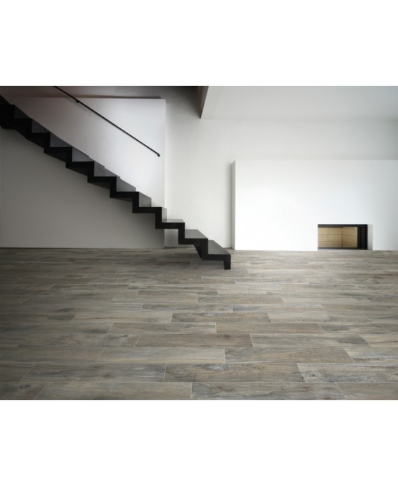 Carrelage imitation vieux parquet chêne gris avec noeuds, sol et mur, 15,3x100cm, samory grigio
