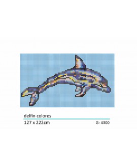 Décor en emaux de verre pour piscine: dauphin coloré 127x222cm