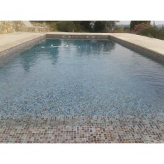 Emaux de verre trois couleurs piscine mosaique salle de bain moscombi-7 2.5x2.5cm sur trame.