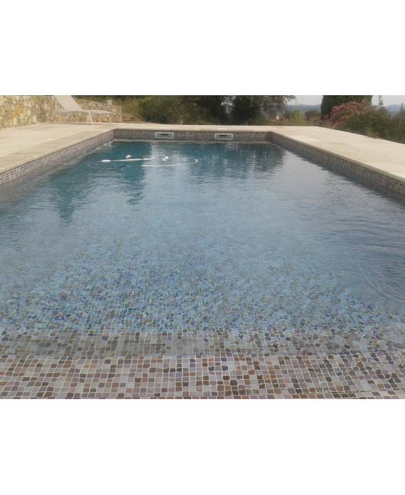 Emaux de verre trois couleurs piscine mosaique salle de bain moscombi-7 2.5x2.5cm sur trame.