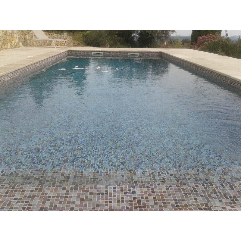 Emaux de verre trois couleurs piscine mosaique salle de bain moscombi-7 2.5x2.5cm sur trame.