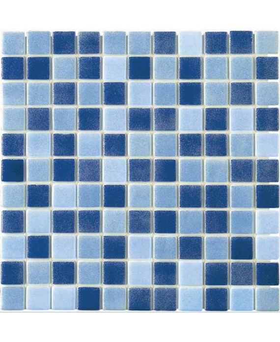 Emaux de verre mélange de bleu antidérapant pour les marches de la piscine salle de bain moscombi-1 2.5x2.5cm sur trame.