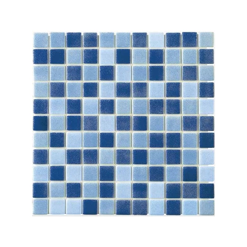 Emaux de verre mélange de bleu antidérapant pour les marches de la piscine salle de bain moscombi-1 2.5x2.5cm sur trame.