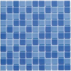 Emaux de verre antiderapant bleu mélangé pour le sol de la salle de bain piscine mosaique moscombi-2 2.5x2.5cm sur trame.