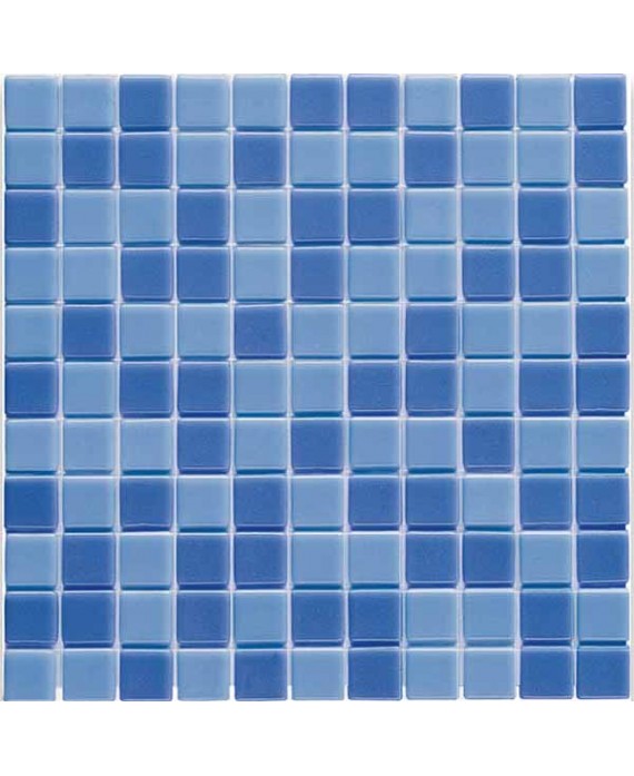 Emaux de verre antiderapant bleu mélangé pour le sol de la salle de bain piscine mosaique moscombi-2 2.5x2.5cm sur trame.