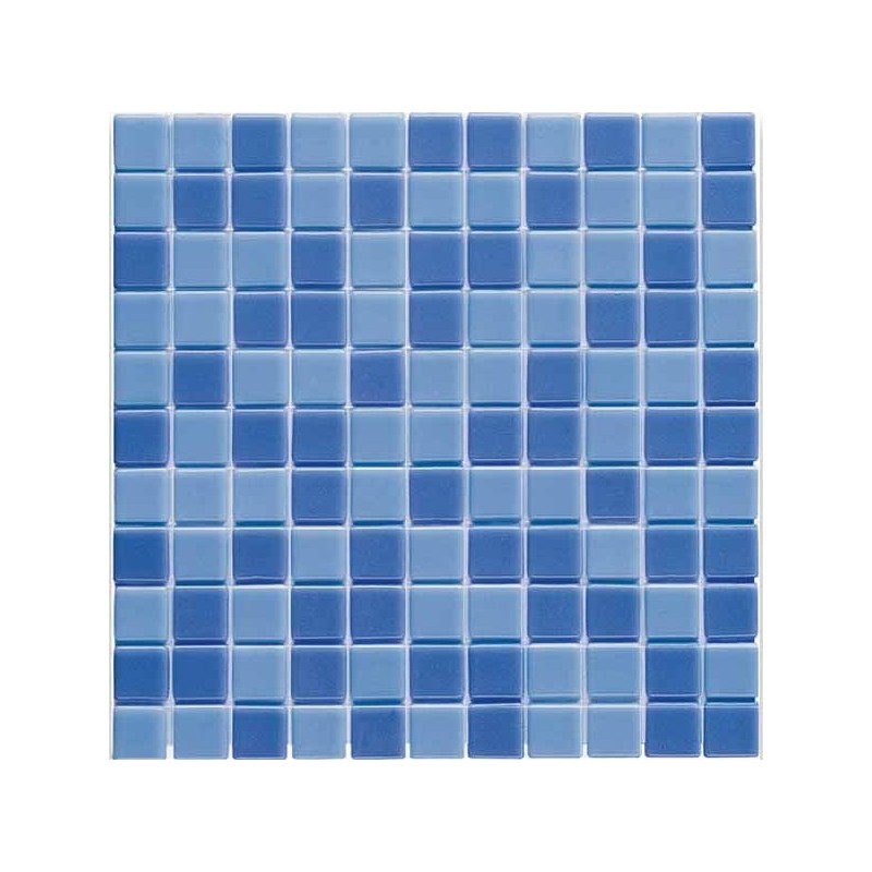 Emaux de verre antiderapant bleu mélangé pour le sol de la salle de bain piscine mosaique moscombi-2 2.5x2.5cm sur trame.