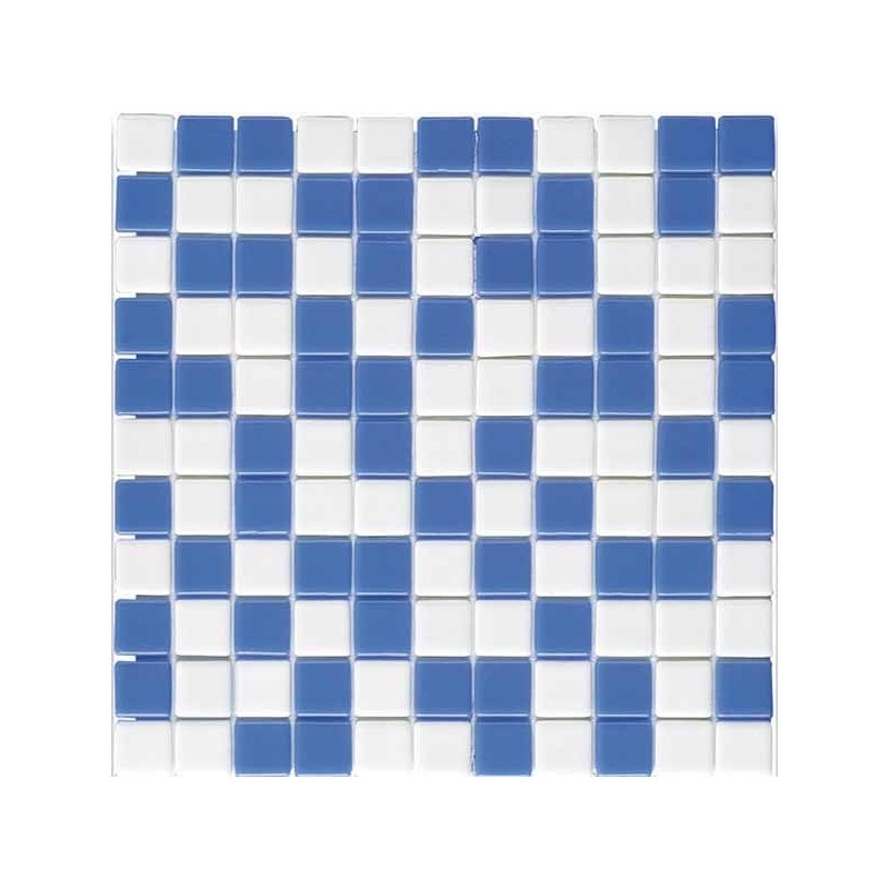 Emaux de verre bleu et blanc piscine mosaique salle de bain combi-3 2.5x2.5cm sur trame.