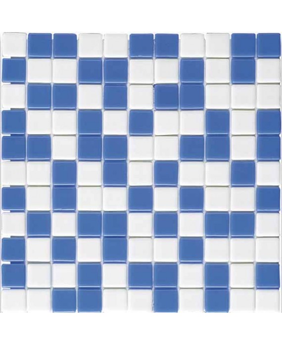 Emaux de verre antidérapant blanc et bleu pour les marches de la piscine mosaique salle de bain combi-3 2.5x2.5cm sur trame.