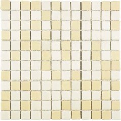 Emaux de verre mélange de ivoire et beige piscine mosaique salle de bain combi-5 2.5x2.5cm sur trame.