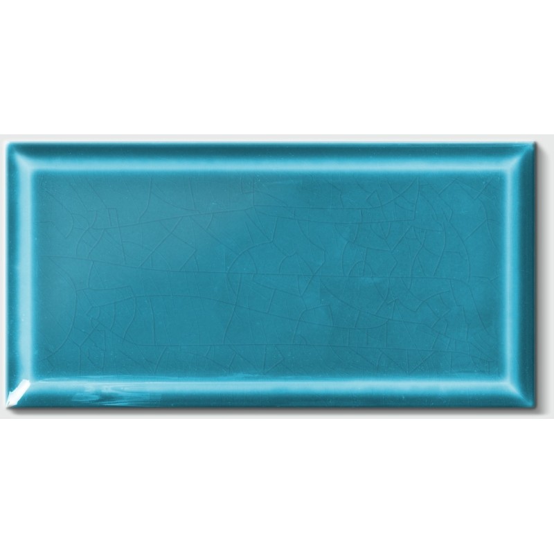 Carrelage métro D craquelé bleu chinois brillant 10x20cm