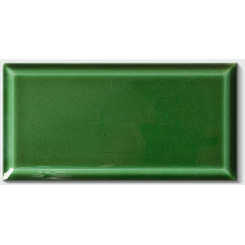 Carrelage métro D craquelé vert foncé brillant 10x20cm