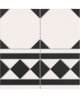 Carrelage imitation octogone blanc avec cabochon noir mat 33x33x0.8cm realoxford noir cenefa