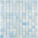 Emaux de verre piscine bleu et vert clair mosaique salle de bain combi-8 2.5x2.5cm sur trame.