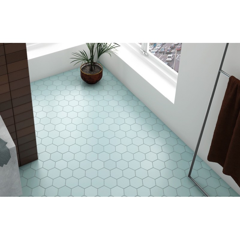 Carrelage hexagonal, petite tomette bleu clair mat , 11.6x10.1cm equipmatika bleu clair