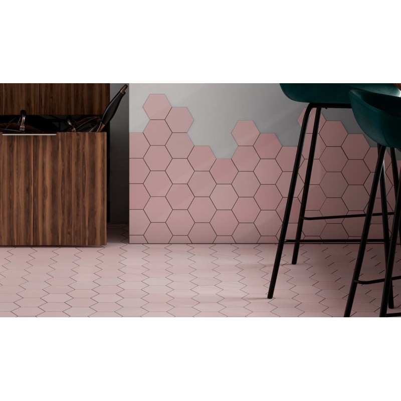 Carrelage hexagonal, petite tomette rose mat , 11.6x10.1cm equipmatika rose