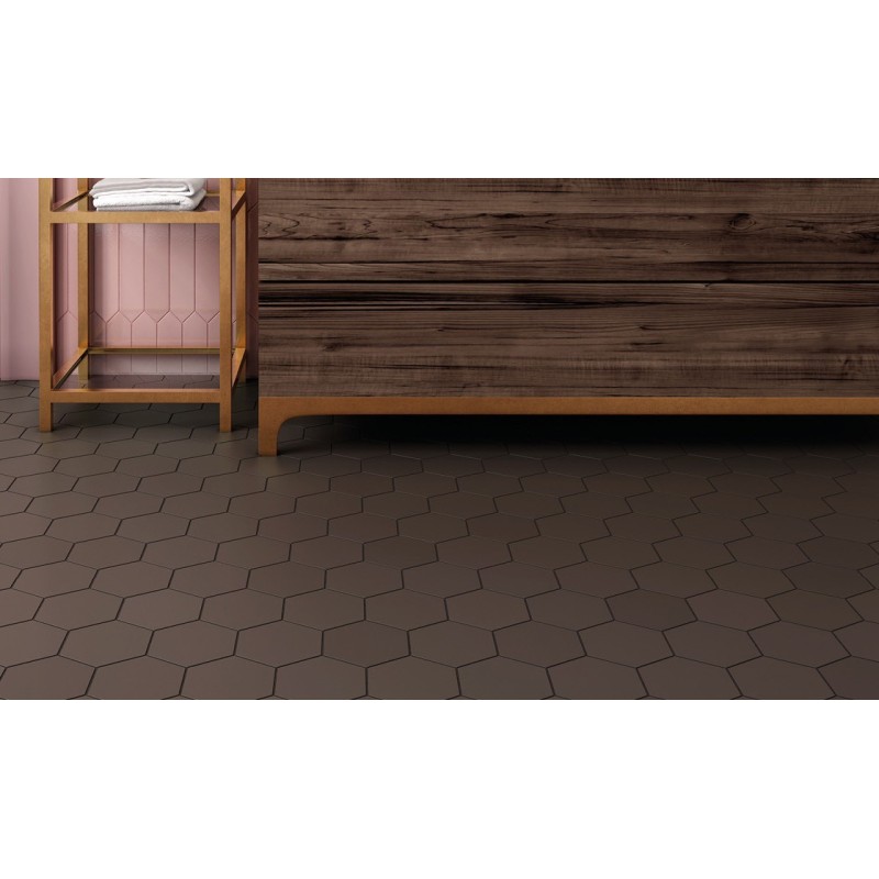 Carrelage hexagonal, petite tomette marron mat , 11.6x10.1cm equipmatika brown