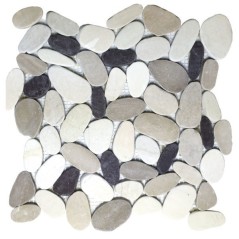 Galet scié plat blanc, gris, noir sur trame 30x30cm, M batu cherry, pour la salle de bains