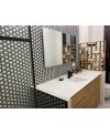 Mosaique salle de bain D octogone marbre blanc avec cabochon noir sur trame 30.5x30.5x1cm