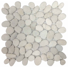 Galet rond blanc sur trame 30x30cm, MO piedra extra blanca, pour la salle de bains