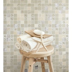 mosaique effet métallique decor mer 5x5cm beige sur trame 30x30x1cm momarina beige