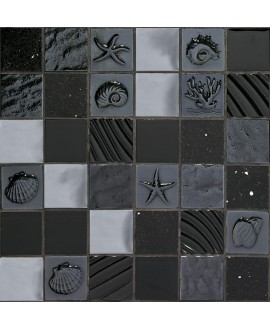 mosaique effet métallique decor mer 5x5cm noir sur trame 30x30x1cm momarina noir