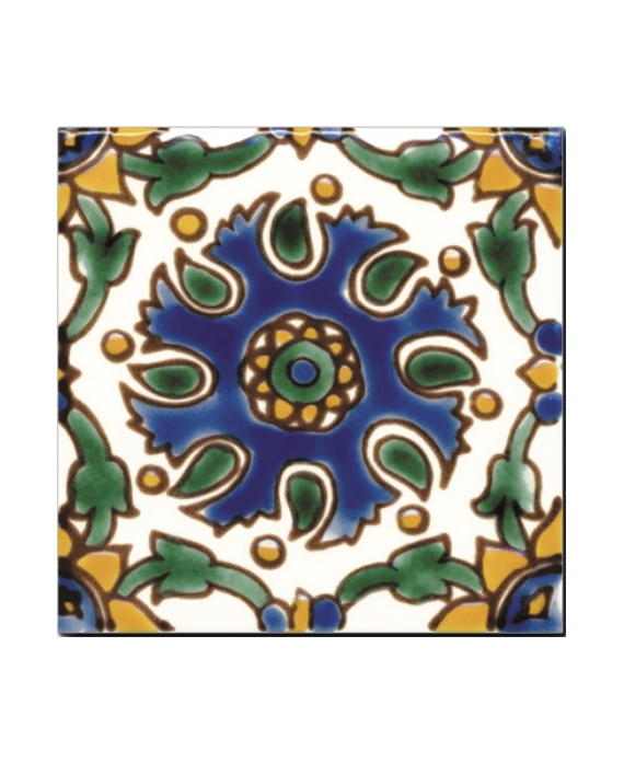 Carrelage brillant d'inspiration tunisienne 10x10x0,8cm peint à la main, D noria