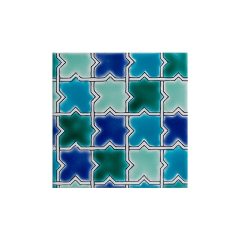 Carrelage brillant de couleur vert et bleu 15x15x0.8cm peint à la main, D malaga