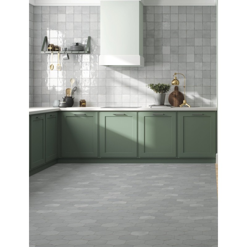 Carrelage hexagonal, petite tomette gris mat nuancé, 13.9x16cm apenomade gris