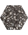 Carrelage hexagone tomette imitation granito noir mat 23x27cm, duresix terrazzo noir