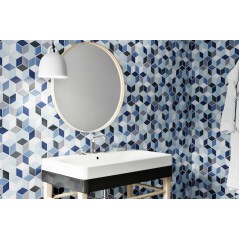 Carrelage salle de bain decor effet 3D bleu mat 26.5x51cm realrhombus blue