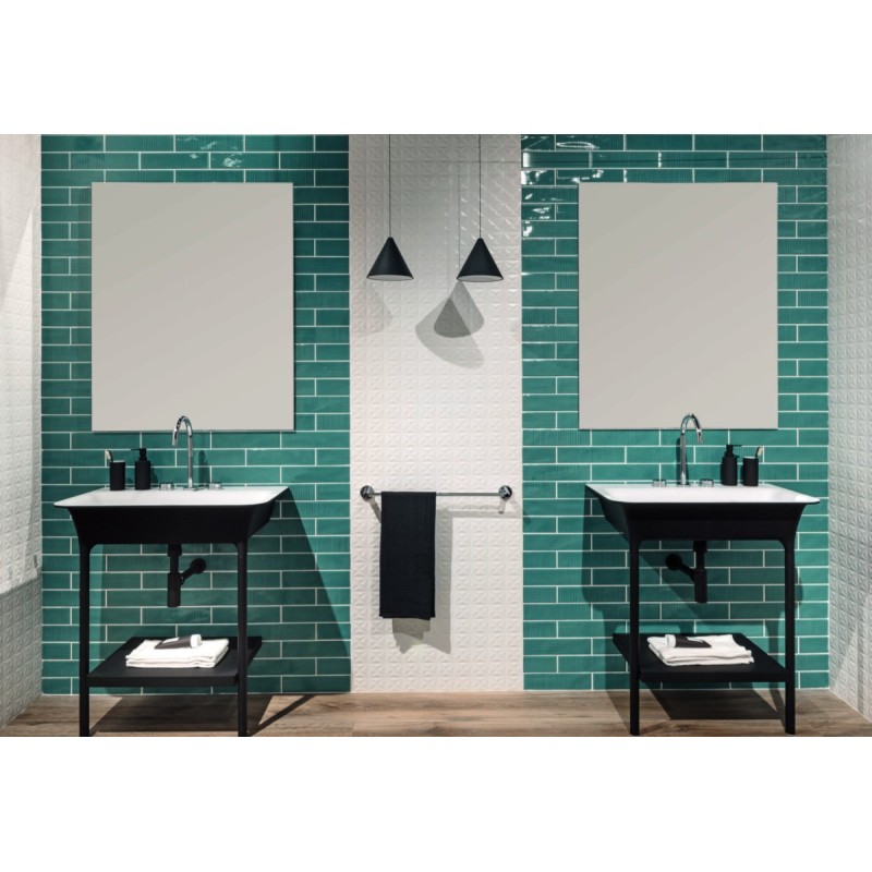 Carrelage salle de bain moderne mural santastripebrick émeraude 7.3x30cm