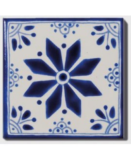 Carrelage peint à la main décor bleu mexique 10x10x0.8cm D aluma