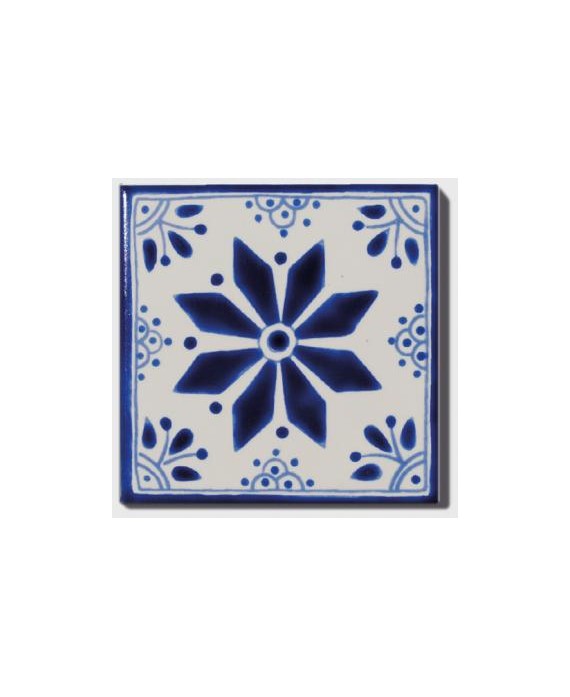 Carrelage peint à la main décor bleu mexique 10x10x0.8cm D aluma