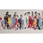 Peinture moderne, tableau contemporain figuratif, acrylique sur toile 150x50cm représentant des hommes qui marchent en couleur