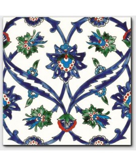 Carrelage peint à la main oriental décor izmir bleu 20x20x0.8cm