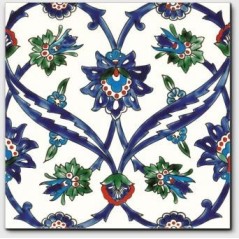 Carrelage peint à la main oriental décor izmir bleu 20x20x0.8cm